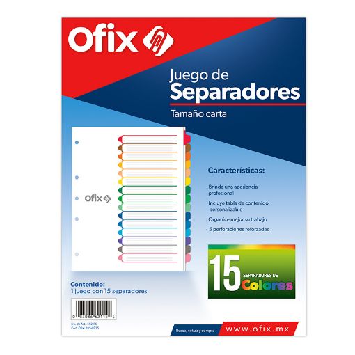 Imagen de SEPARADOR OFIX 15DIV COLORES