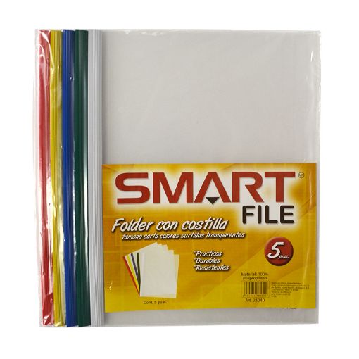 Imagen de FOLDER CARTA PLASTICO CON COSTILLA COLORES SOLIDOS C/5PZAS