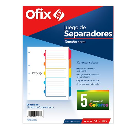 Imagen de SEPARADOR OFIX 5DIV COLORES