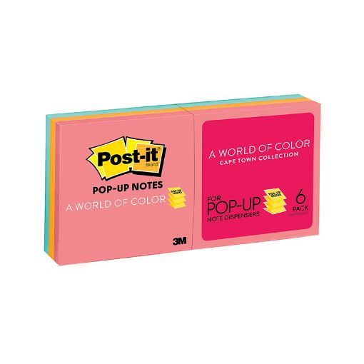 Imagen de NOTAS ADHESIVAS R330 3x3 POP UP NEON C/100H PAQUETE CON 6