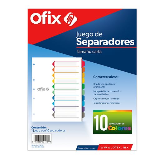 Imagen de SEPARADOR OFIX 10DIV COLORES