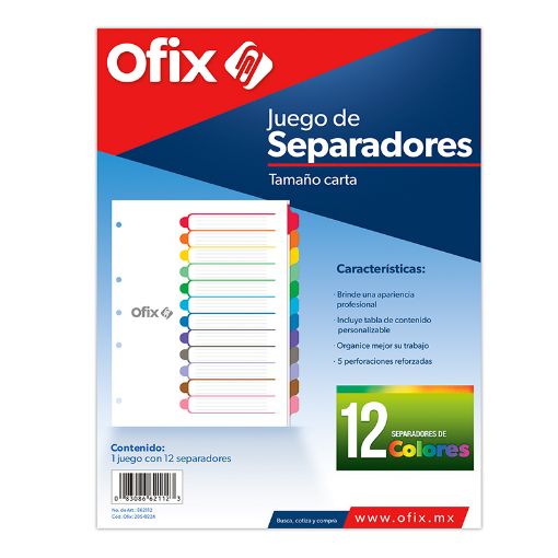 Imagen de SEPARADOR OFIX 12DIV COLORES