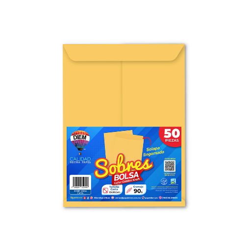 Imagen de SOBRE BOLSA CARTA GOLDEN ENGOMADO 50 PZAS