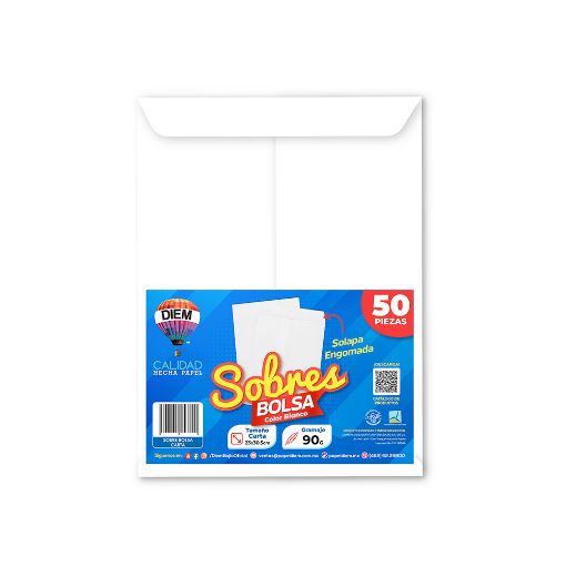 Imagen de SOBRE BOLSA CARTA BLANCO ENGOMADO 50 PZAS