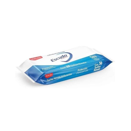 Imagen de TOALLAS HUMEDAS ANTIBACTERIALES ESCUDO PAQUETE CON 50 TOALLAS