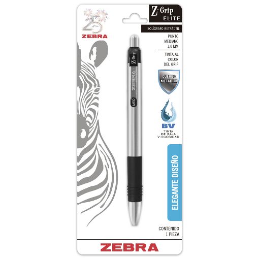 Imagen de BOLIGRAFO MEDIANO RETRÁCTIL ZEBRA BLT C/1 NEGRO Z-GRIP ELITE