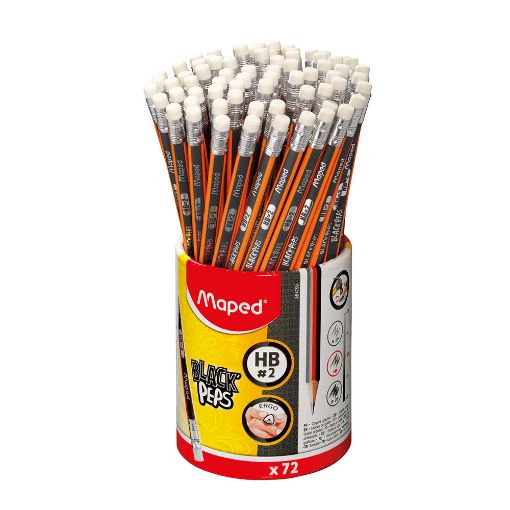 Imagen de LAPIZ GRAFITO CON GOMA #2 TRIANGULAR BLACK'PEPS BOTE CON 72